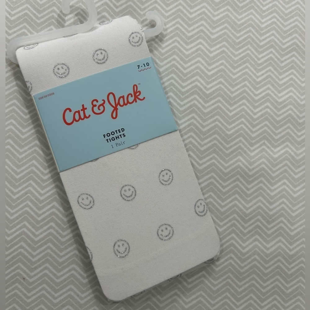 NWT Cat & Jack Tights with Silver Smiley Faces